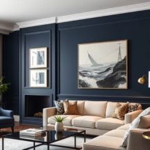Granatowa ściana w salonie — kiedy warto postawić na ten elegancki akcent i jak go dobrze zaaranżować